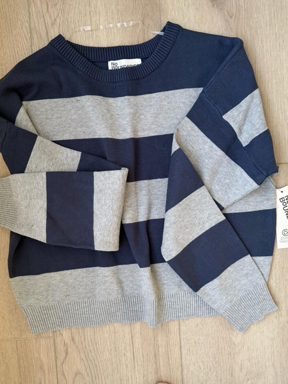 No Boundaries Navy and Gray Ribbed Knit Top